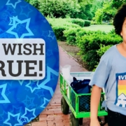 Image of Maya pulling green HART wagon with text "Make This Wish Come True"